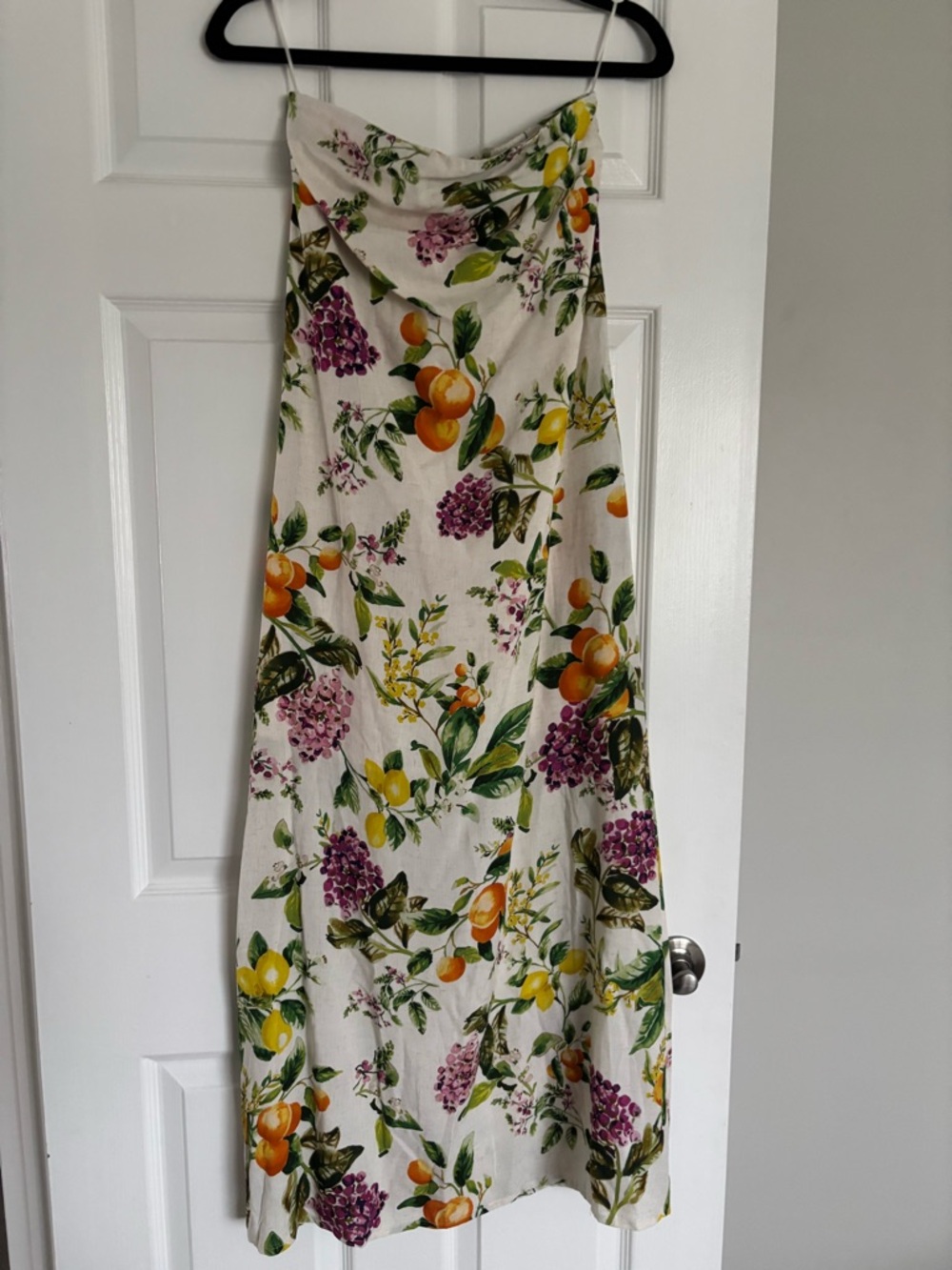 Vici Cream Maxi Dress with Orange & Purple Fruit Floral Print